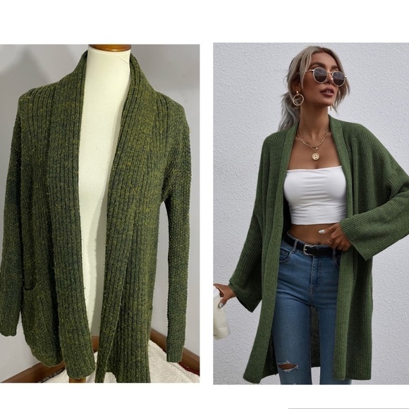 Anthropologie Sweaters - Anthropologie Pins & Needles Green Wool Blend Marled Open Front Cardigan Sweater